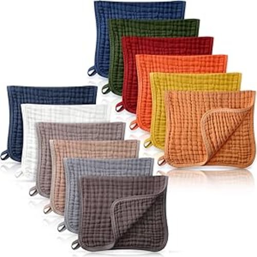 12 Pack Muslin Burp Cloths for Baby 6 Layers Cotton Soft Washcloths 10 x 20 Inch Large Multi Colors Muslin Face Towels Gender Neutral Baby Stuff for Boy Girl Newborn (Vintage Colors) : Baby