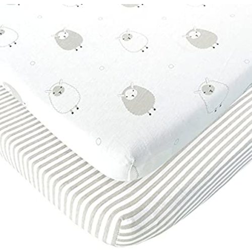 Travel Crib Fitted Sheets Compatible With Guava Lotus, Baby Bjorn, Dream on Me Travel Crib Light Playard – Fits Perfectly on 24 x 42” Mattress Without Bunching Up – Snuggly Soft Jersey Cotton – 2 Pack