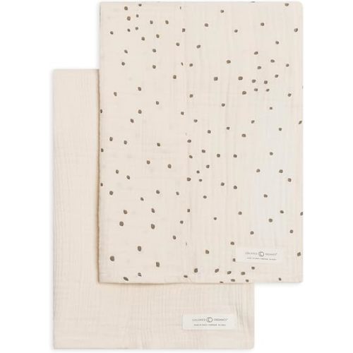 Colord Organics Baby 2 Pack Organic Cotton Muslin Burp Cloths Set - Taupe Square Dot + Ivory