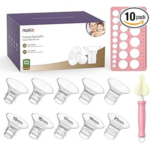 Nuliie 10PCS Flange Sizing Kit 13/15/17/19/21mm for 24mm Flange/Shield of Most Pumps, Silicone Flanges Insert for Momcozy/Spectra Electric Breast Pumps, Pumping Essential Kit for Moms