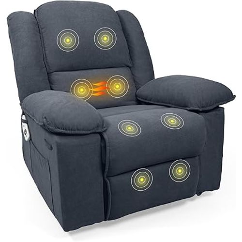 FLEXISPOT Rocking Recliner Chair for Adults, Massage Rocker Recliner Chair with Vibration Massage and Heat, 270° Swivel Glider Chairs, Living Room, Bedroom, RV, Nursery, Blue Gray (XRC2)