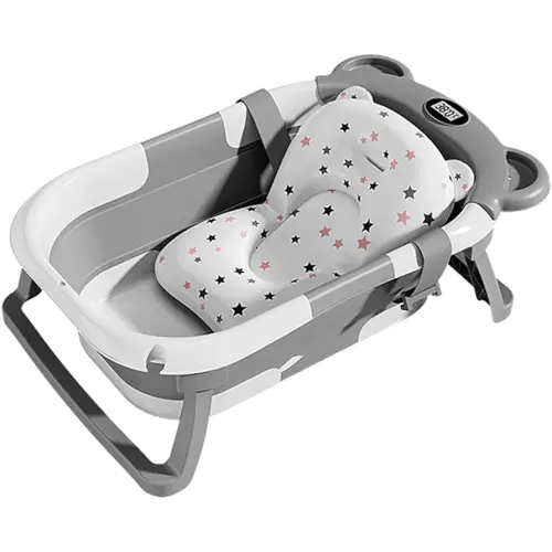Collapsible Baby Bathtub with Bath Pad Portable Bathtub with Thermometer and Drain Hole Baby Bathtub for Infants to Toddler 0-36 Months