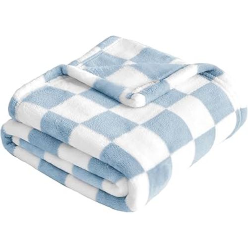 Yurhap Checkered Baby Blanket Fleece Baby Blankets for Boys, Ultra Soft Cozy Fluffy Infant Toddler Newborn Receiving Blankets for Crib Stroller, 30''x40'', Blue