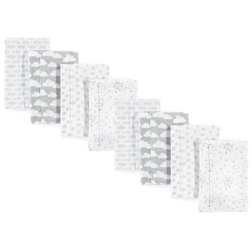 Hudson Baby Boys And Girls Cotton Poly Flannel Burp Cloths 8-pack, Gray Clouds, One Size