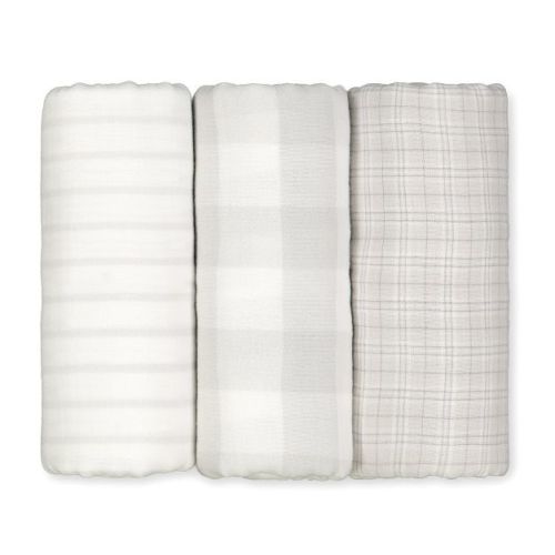 Hope & Henry Baby Muslin Swaddle Blanket 3-pack (pale Gray Classic Set, One Size)