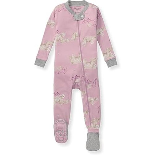 Burt's Bees Baby Girls' Pajamas, Zip Front Non-slip Footed Pjs, 100% Organic Cotton and Toddler Sleepers