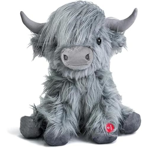 Highland Cow Stuffed Animal with Mooing Sound, 10 inch, Cuddly Farm Toy for Boys Girls Gift Decoration