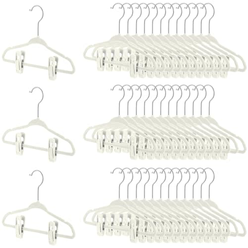 Soaoo Baby Velvet Hangers with Clips 50 Velvet Hangers and 100 Non Slip Clips for Kids Pants, Shirts, Dresses(Beige)