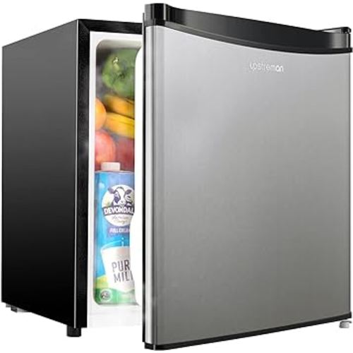 Upstreman 1.7 Cu.ft Mini Fridge with Freezer, Adjustable Thermostat, Energy Saving, Low Noise, Single Door Compact Refrigerator for Dorm, Office, Bedroom, Stainless- FR17