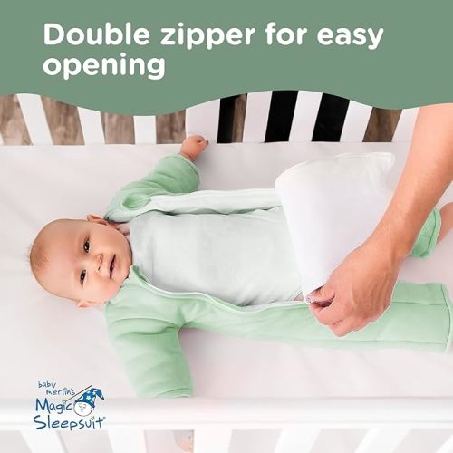 Baby Merlin's Magic Sleepsuit Transition Swaddle Baby Sleep Suit for 3-6 Months - 100% Cotton Layers with Double Zipper for Easy Diaper Change - Comfortable Sleepwear for Back Sleeping - Sage Green