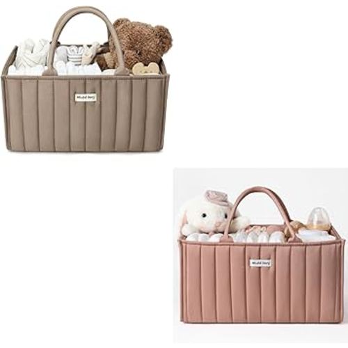 Baby Diaper Caddy Organizer Mocha Brown + Blush Pink
