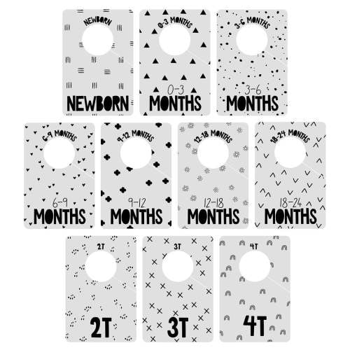 Gender Neutral Closet Baby Clothing Dividers / Modern Pattern Closet Organizers For Newborn To 4T Clothes / 4" x 6" Gray Nursery Wardrobe Dividers