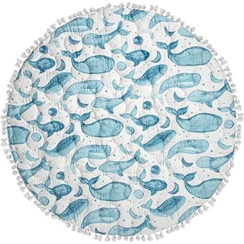 Crane Baby Activity Mat, Infant and Baby Quilted Playmat for Boys and Girls, Ocean Whale, 40” x 40”