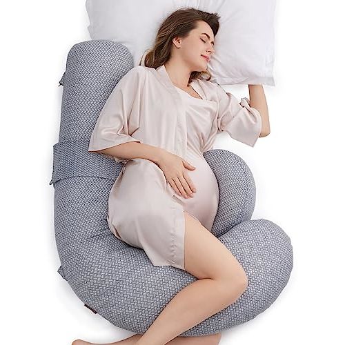 Momcozy Pregnancy Pillows, Original F Shaped Pregnancy Pillows for Sleeping with Adjustable Wedge Pillow, Full Body Support Maternity Pillow for Pregnant Women with Air Layer Cover, Grey