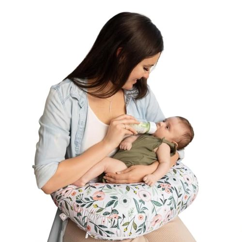 Boppy Nursing Pillow - Ergonomic Bottle & Breastfeeding Pillow with High, Firm, Large Area, Water-Repellent Cushion with Washable Cover; Baby Safety Alliance Verified - Pink Garden Flowers
