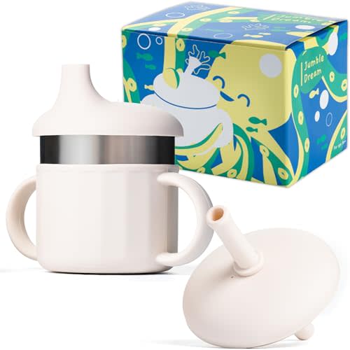 Jumble Dream Baby Sippy Cup, 100% Silicon Training Stainless Steel Kids Cups with Silicon Straw, Toddler Tumbler with Straw Spill Proof |6 Month Plus Toddler Sippy Cup| BPA Free Baby Beaker