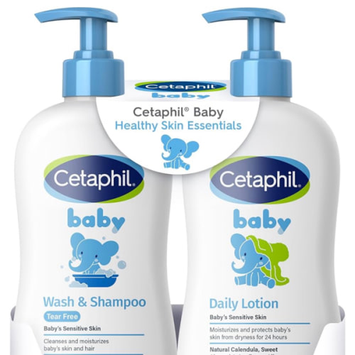 Cetaphil Baby Wash & Shampoo Plus Body Lotion, Healthy Skin Essentials, Head to Toe Hydration for up to 24 Hours, for Delicate, Sensitive Skin, 2-Pack,White