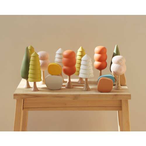 Colorful Wooden Tree Set: Handmade Beech and Ash Waldorf Toy