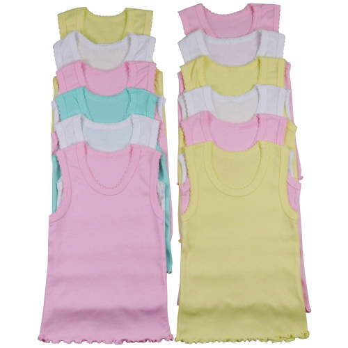 ToBeInStyle Girls' Pack of 4 Ultra-Soft Cotton Tank Tops w/ Ruffle Hem - Pastel - 3-6 Months Old
