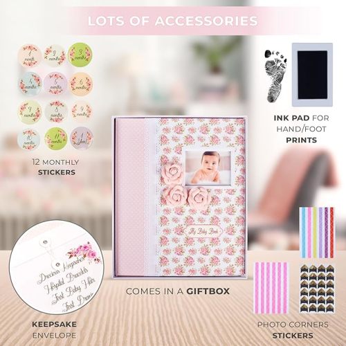 Baby Book Keepsake - Baby Memory Book and Album for Girl, Journal from Pregnancy to First 5 Years, Scrapbook to Record Memories, Milestones and Photos