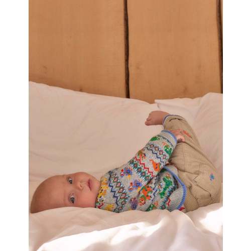 Fair Isle Button Jumper-Grey Marl Prehistoric Animals