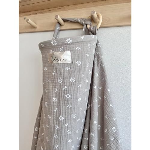 Nursing Cover for Baby Breastfeeding & Pumping | Multi Use Car Seat Stroller Cover | Breathable Soft Muslin Cotton | Breast Feeding Apron & Shawl by TISU (Beige Daisy)