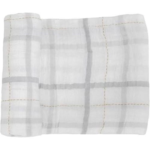 Little Unicorn Premium Cotton Swaddle Baby Blanket | Breathable Fabric | for swaddling, Play, Nursing & More (Grey Plaid)