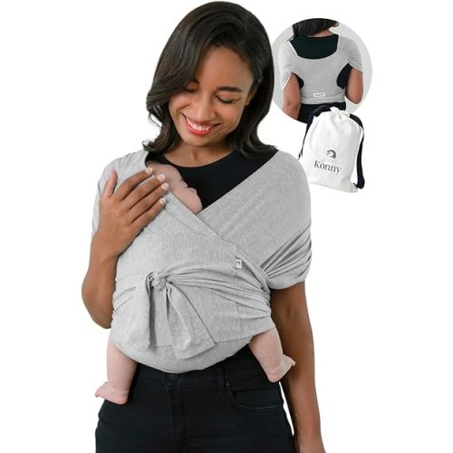 Konny Baby Carrier Elastech Luxury Carrier Wrap, Easy to Wear Baby Wrap Carrier, Perfect Essentials Cloths for Newborn Babies up to 44 lbs, (Grey, M)