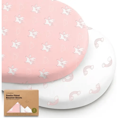 2-Pack Organic Bassinet Sheets for Girls, Boys - 100% Cotton Bassinet Mattress Sheets Compatible with Halo Bassinest Swivel Sleeper, Graco,Baby Delight,Chicco,Unisex Fitted Bassinet Sheets (Dreamland)