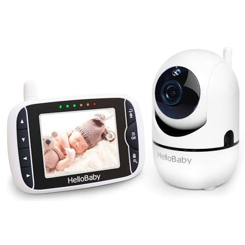 HelloBaby Baby Monitor with Remote Pan-Tilt-Zoom Camera and 3.2'' LCD Screen, Infrared Night Vision (Black)