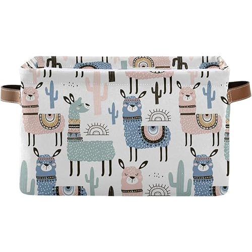 Rectangular Storage Bin Cactus Llama Basket with Handles - Nursery Storage, Laundry Hamper, Book Bag, Gift Baskets