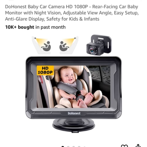DoHonest Baby Car Camera HD 1080P - Rear-Facing Car Baby Monitor with Night Vision, Adjustable View Angle, Easy Setup, Anti-Glare Display, Safety for Kids & Infants