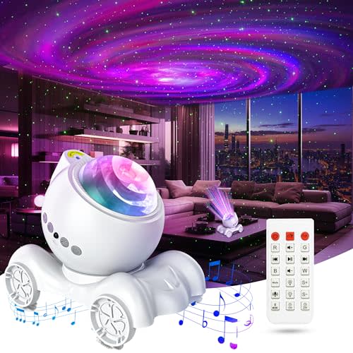 ENOKIK Galaxy Projector, Star Aurora Projector Built-in Bluetooth Speaker, Night Light for Kids Adults, White Noise Light for Home Decor/Relaxation/Party/Music/Gift (White)