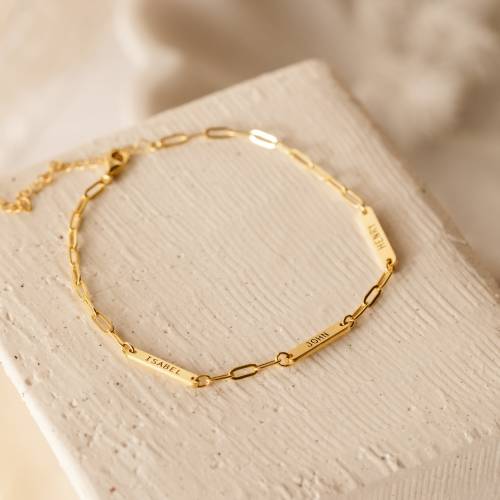 Custom Mini Name Bar Bracelet by CaitlynMinimalist • Engraved Charm Bracelet with a Dainty Paperclip Chain • Birthday Gift for Mom • BM56F39