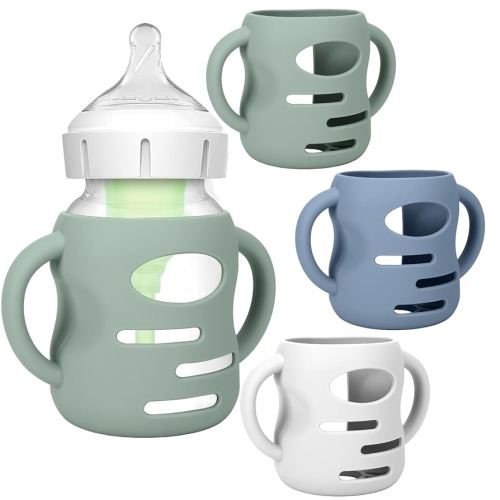 BUSOHA 3 Pack Silicone Sleeves for Dr Brown's Glass Baby Bottles - Drop Protection Baby Bottle Sleeves,Compatible with Dr. Brown's Newborn Glass Bottles,with Silicone Handles,5 oz