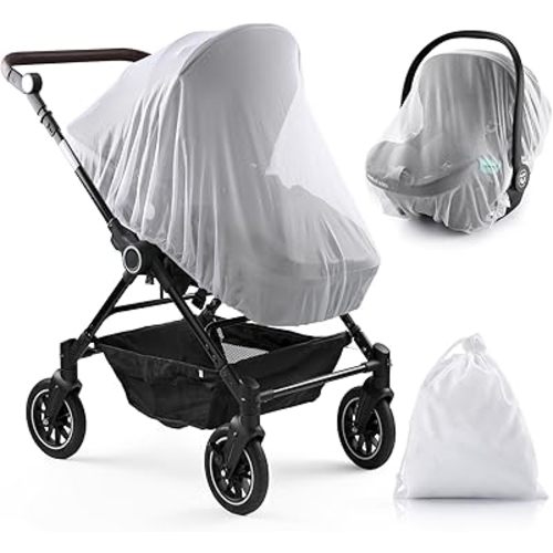 Baby Mosquito Net for Stroller - Upgrade Stroller Mosquito Net Cover - Durable Crib Net for Bassinets, Cradles, Playards, Pack N Plays and Portable Mini Crib with 1 Storage Bag (White,1)