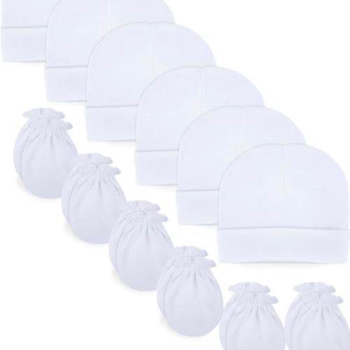 RATIVE No Scratch Mittens and Caps 100% Cotton for Newborn Baby 0-6 Months Boys Girls
