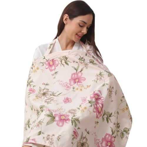 Insular Nursing Cover for Breastfeeding, Infant Feeding Cover Breathable Cotton Privacy Breastfeeding Apron, Pink Begonia