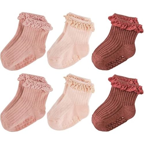 Baby Girl Ruffle Socks Non Slip Grip Socks Toddler Girls Cute Cotton Frilly Ankle Grippy Sock Newborn Infant Kids