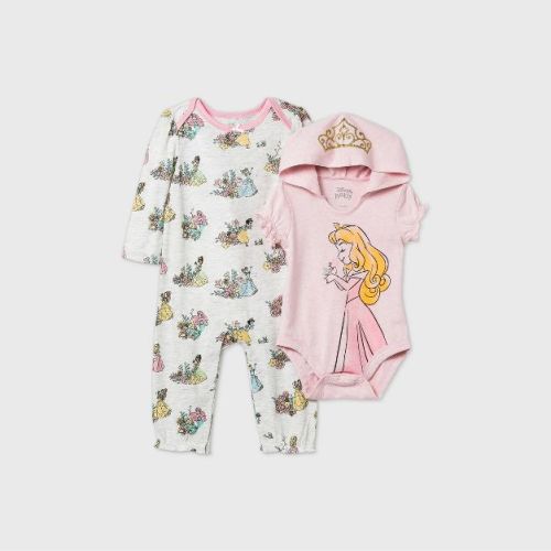 Baby Girls' 2pk Disney Princess Romper And Bodysuit - Pink 6-9m