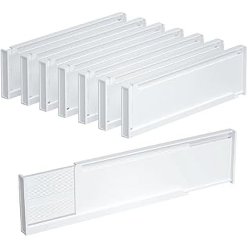 Drawer Divider 8 Pack, Adjustable Drawer Dividers for Clothes, Expandable Kitchen Drawer Organizer, Plastic Dresser Separators for Baby Clothes, 3.35"High, 10.91-20.67", Installed by Double-Sided Tape