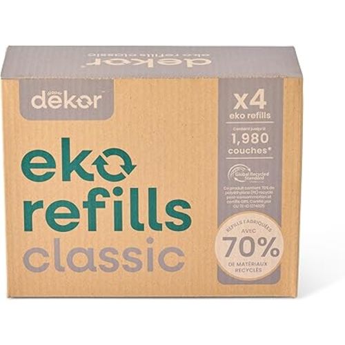 Diaper Dekor Eko Classic Refills, 4 Count | ONLY Eco-Friendly Diaper Pail Refills Made With 70% Recycled Materials | Quicker, Easier & More Cost Effective than Trash Bags | Unscented