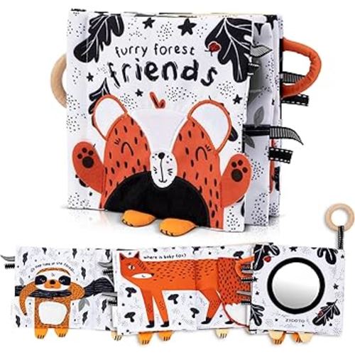 Soft Baby Book with Touch and Feel Pages - Cute Tummy Time Toy for Babies 0-6 Months with Mirror & Crinkle Paper - The Perfect Black and White Sensory Toy for Baby Showers & as a Newborn/Infant Gift