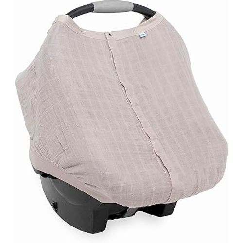Little Unicorn 100% Cotton Muslin Car Seat Canopy | Super Soft Lightweight Cover with Window | Breathable | Magnetic Closure | Baby and Infant | Machine Washable | Shower Gift (Porpoise)