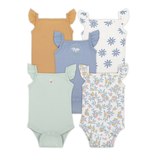 Little Star Organic Baby Girls 5Pk Sleeveless Bodysuits, Size Newborn-24 Months