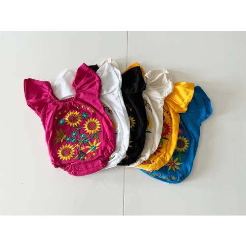 Mexican Embroidered Onesie 6 months- 24 months Different colors Pink White Yellow Beige Black Turquoise
