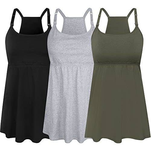 SUIEK 3 Pack Maternity Nursing Tank Tops with Bralette Cotton Breastfeeding Camisole