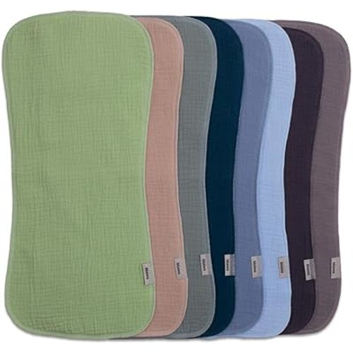 Maiwa 8 Pack Muslin Burp Cloths Baby Boy & Girl Soft Absorbent Burping Cloths for Babies, Newborn Spit Up Rags, Infant Towels, Unisex,Large 18.5" x 8.6" (Multicolour 02)