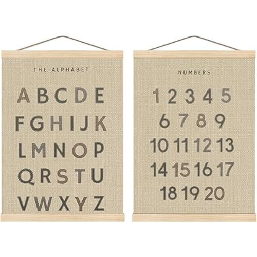 Boat Wades Alphabet Numbers Poster Hanger Frame Set of 2, Retro Alphabet Numbers ABC 123 Educational Wall Art Decor for Nursery Kids Room Playroom Classroom Homeschool, 12x16 Inch