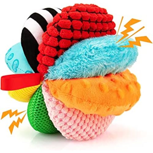 8-in-1 Sensory Balls for Infant Toddlers,Rainbow Fabric Baby Toy for Sensory Development,Montessori Toys for Babies 6-12 Months,8 Different Sensory Tactile Textures with Crinkle Rattle Squeakers